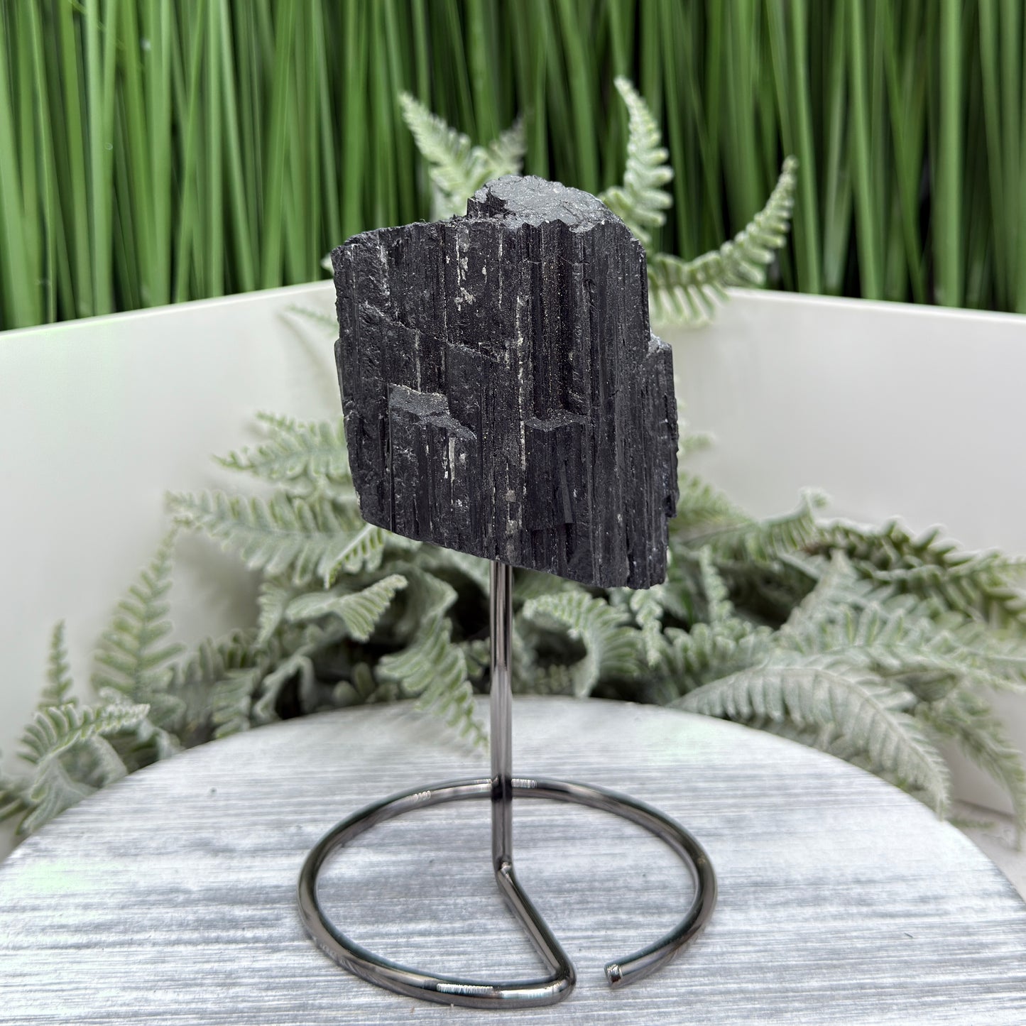 Black Tourmaline Schorl Hay Stack Raw Specimen with Stand Crystal 357g