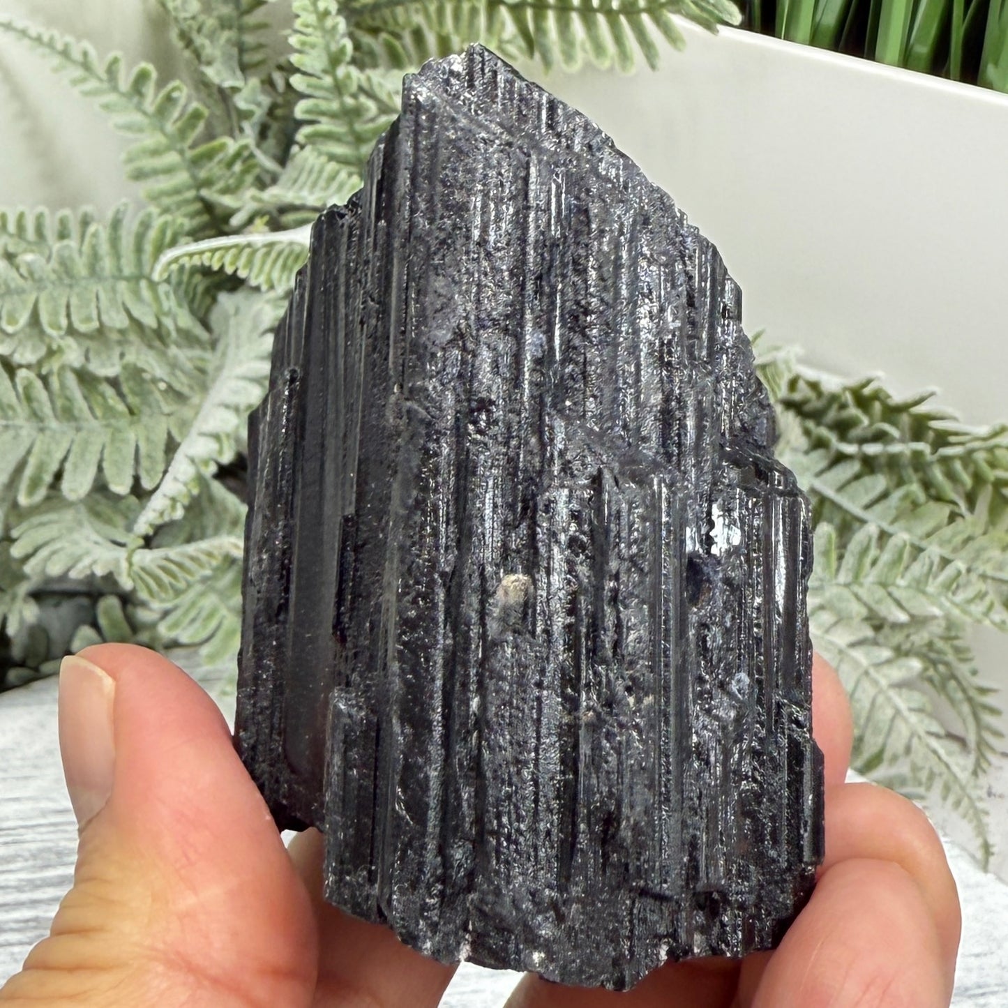 Black Tourmaline Schorl Hay Stack Raw Specimen with Stand Crystal 195g