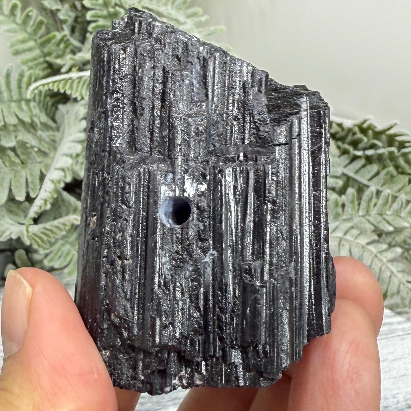 Black Tourmaline Schorl Hay Stack Raw Specimen with Stand Crystal 195g