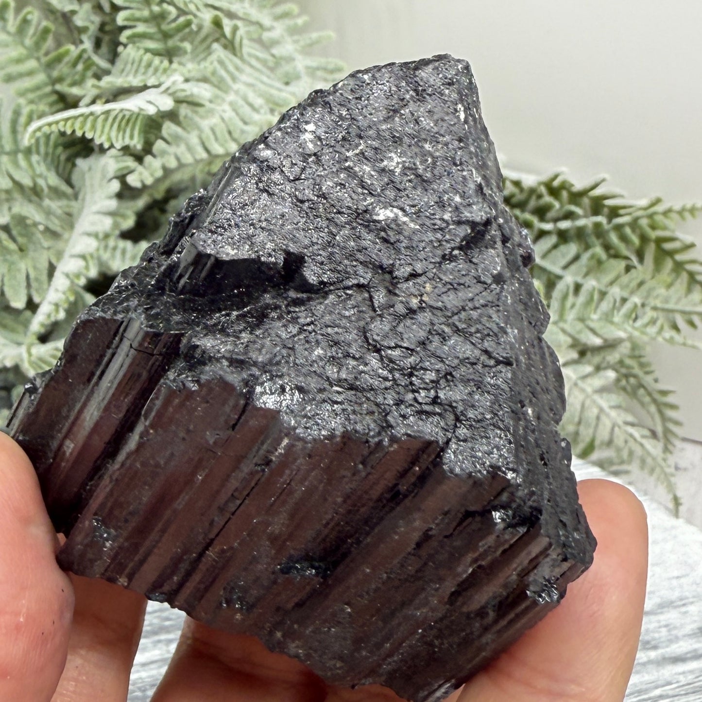 Black Tourmaline Schorl Hay Stack Raw Specimen with Stand Crystal 195g