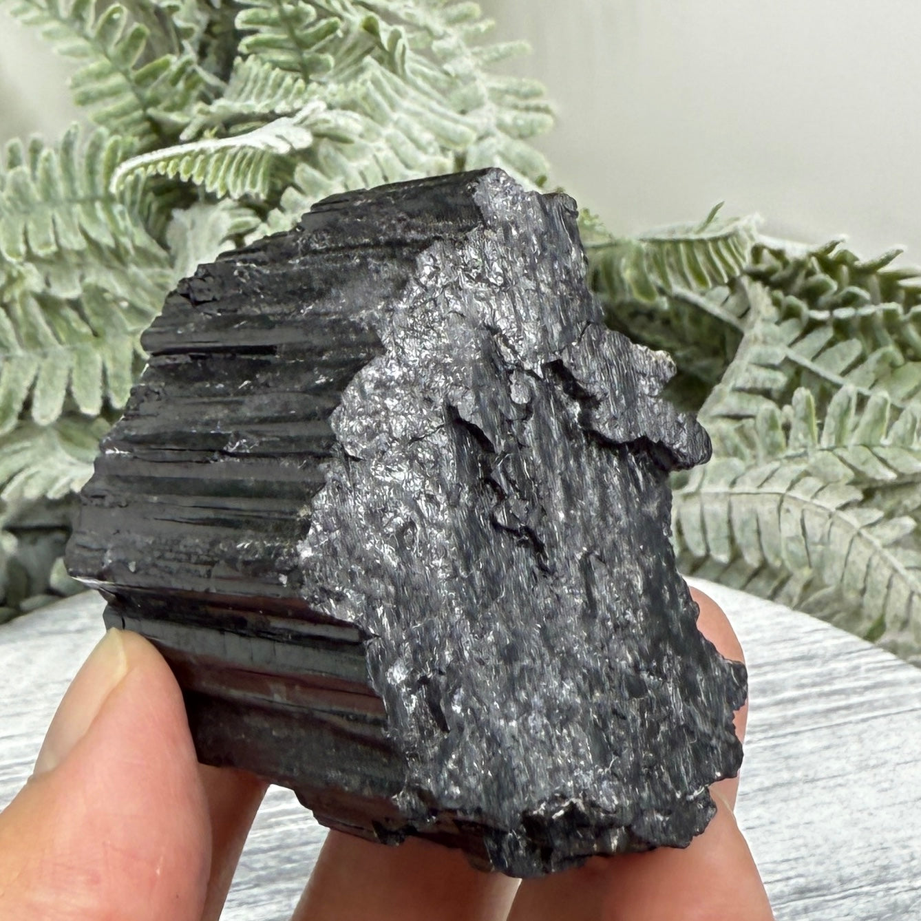 Black Tourmaline Schorl Hay Stack Raw Specimen with Stand Crystal 195g