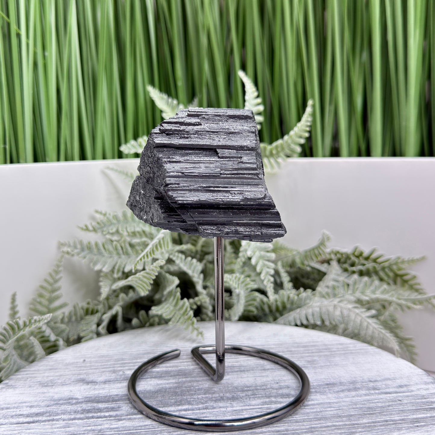 Black Tourmaline Schorl Hay Stack Raw Specimen with Stand Crystal 195g