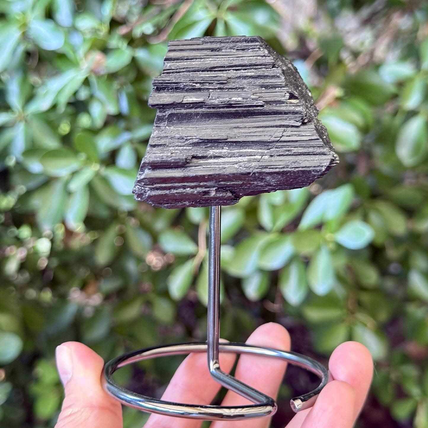 Black Tourmaline Schorl Hay Stack Raw Specimen with Stand Crystal 195g