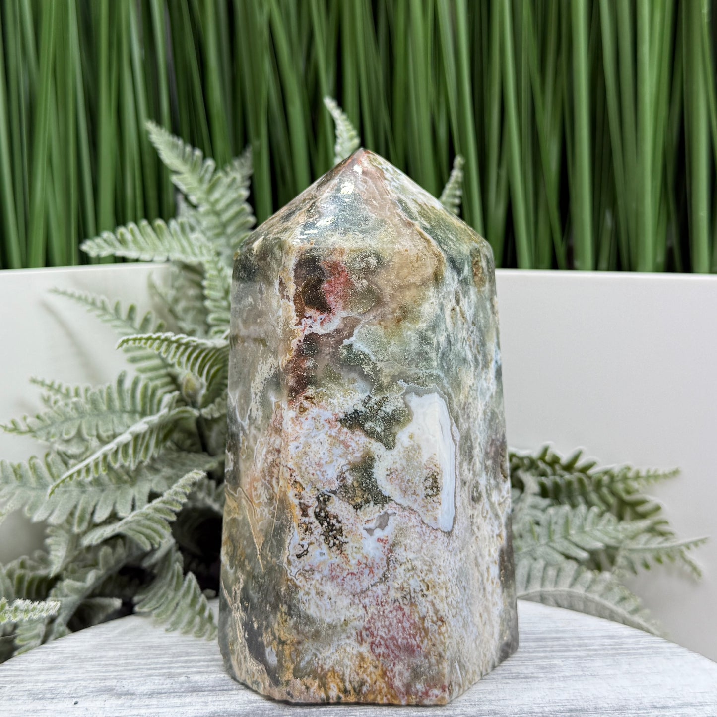 Ocean Sea Jasper Tower Healing Crystal Generator 808g 127mm