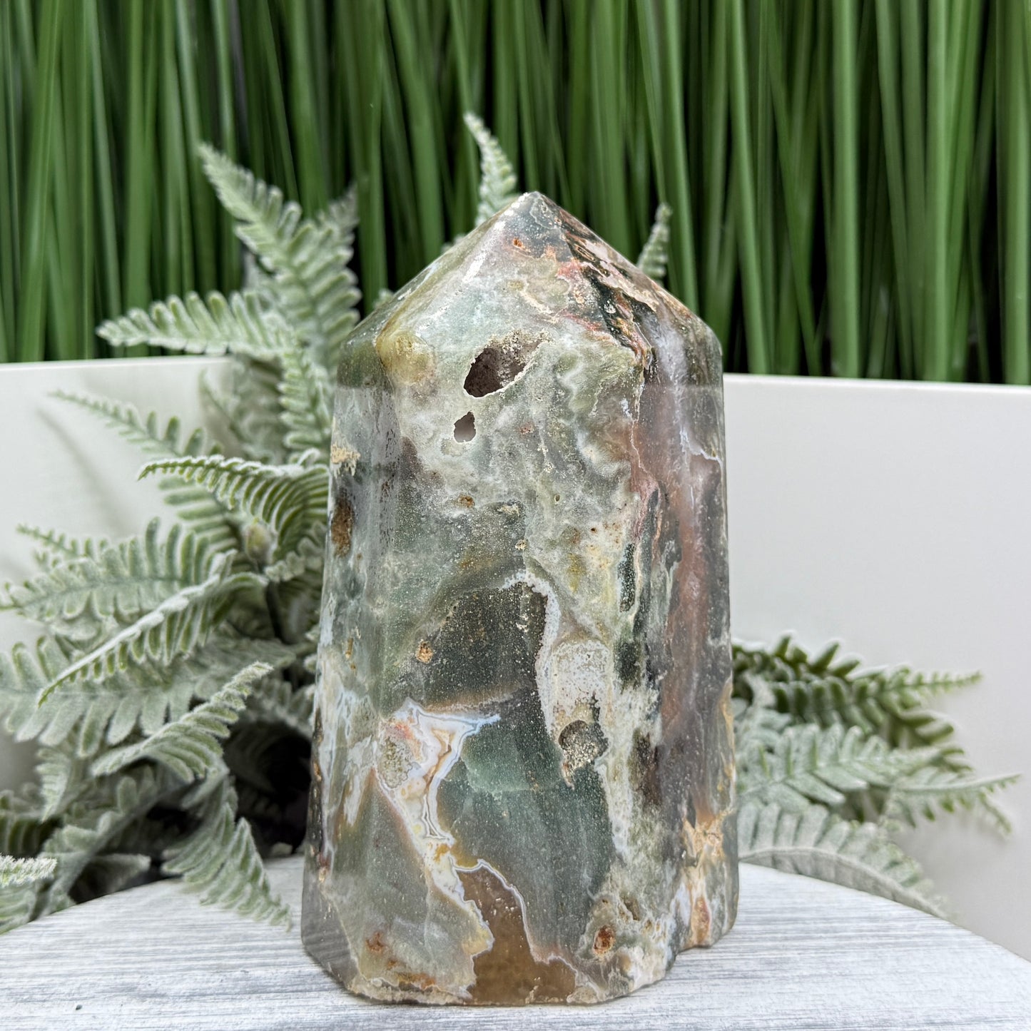 Ocean Sea Jasper Tower Healing Crystal Generator 808g 127mm