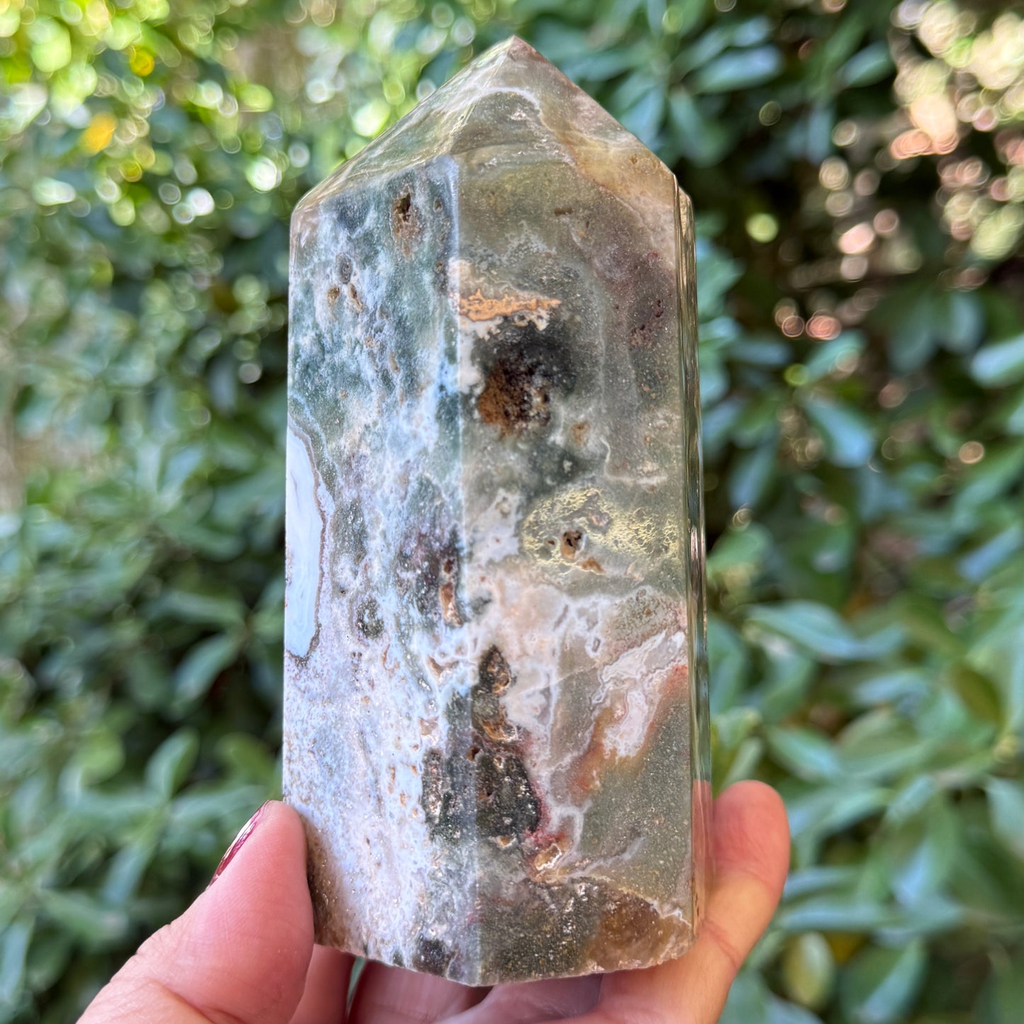 Ocean Sea Jasper Tower Healing Crystal Generator 808g 127mm