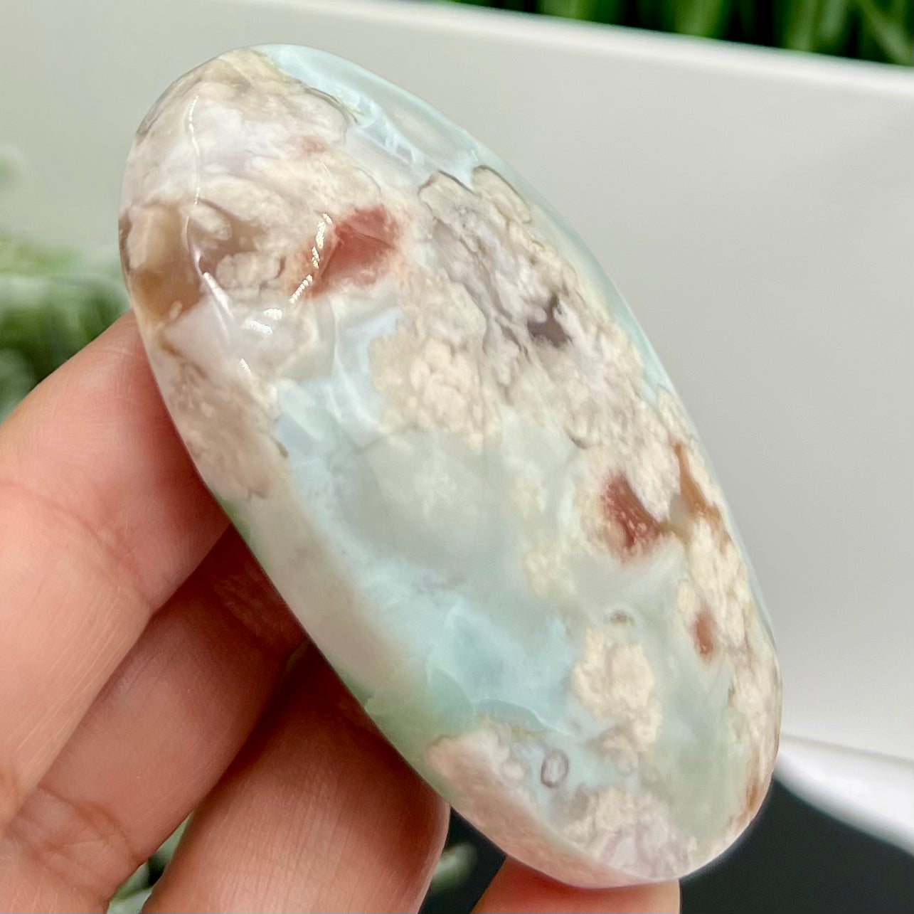 Green Red Flower Agate Sakura Rare Large Palm Stone Meditation Crystal 80g