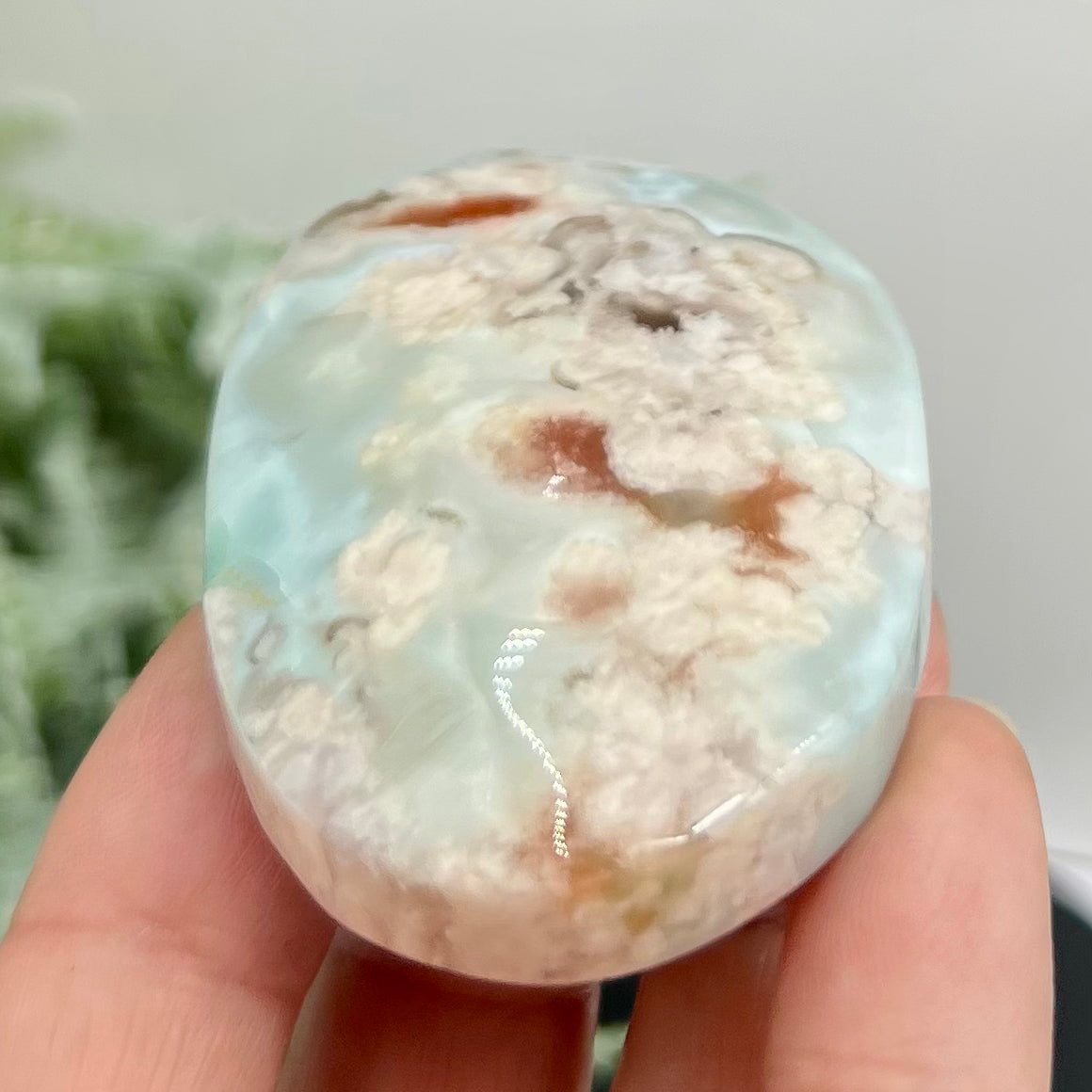 Green Red Flower Agate Sakura Rare Large Palm Stone Meditation Crystal 80g