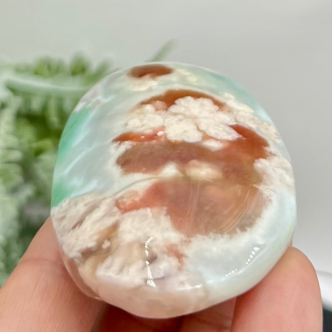 Green Red Flower Agate Sakura Rare Large Palm Stone Meditation Crystal 80g