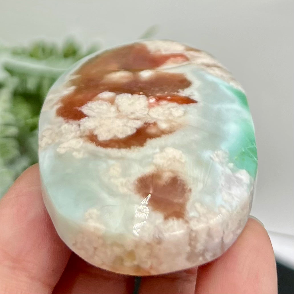 Green Red Flower Agate Sakura Rare Large Palm Stone Meditation Crystal 80g