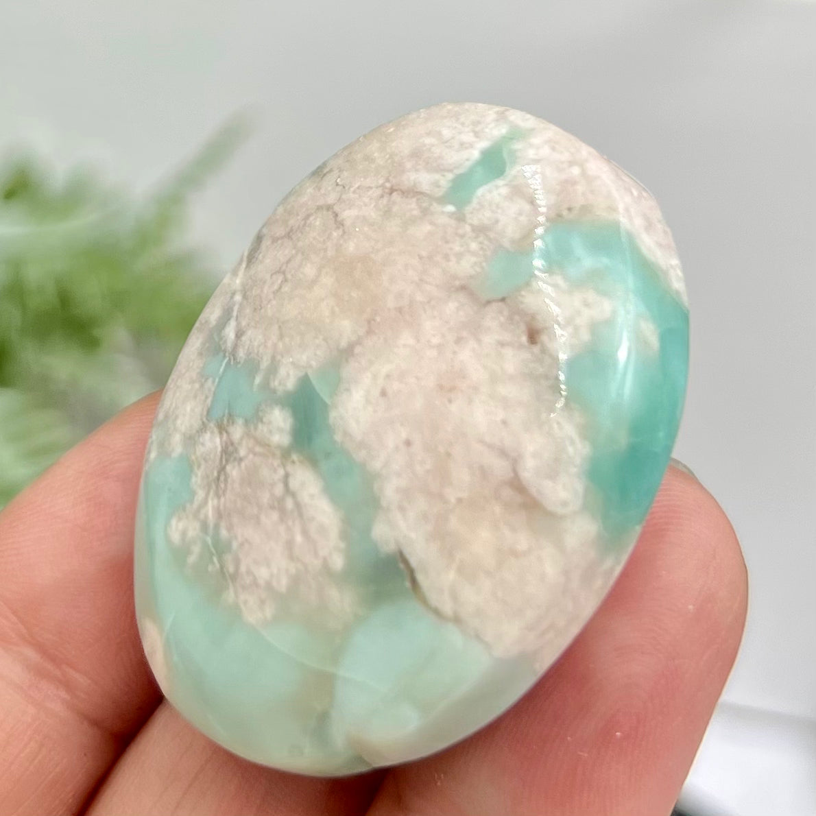Green Flower Agate Sakura Rare Palm Stone Meditation Crystal 32g