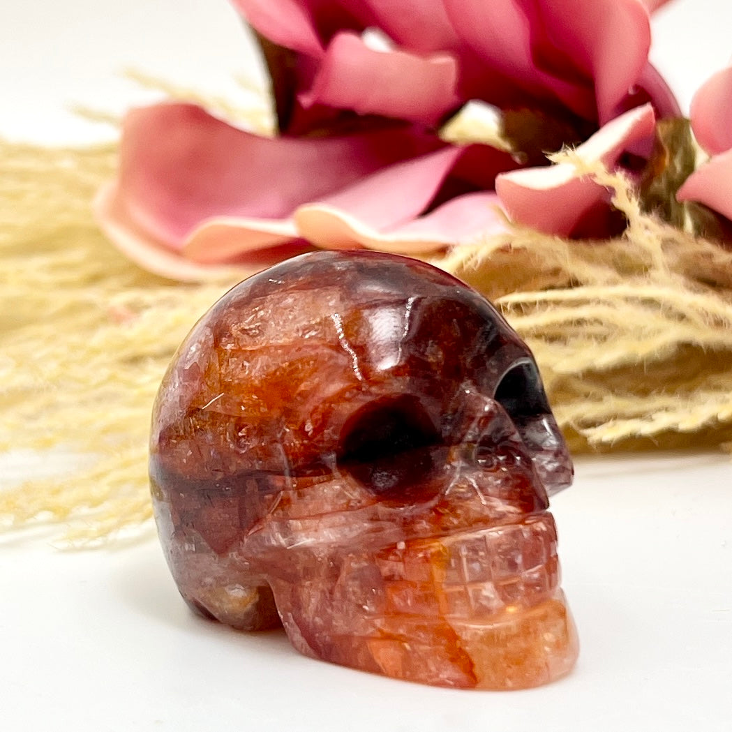 Fire Quartz Hematoid Skull 2 Inches Hand Carved Crystal Carving