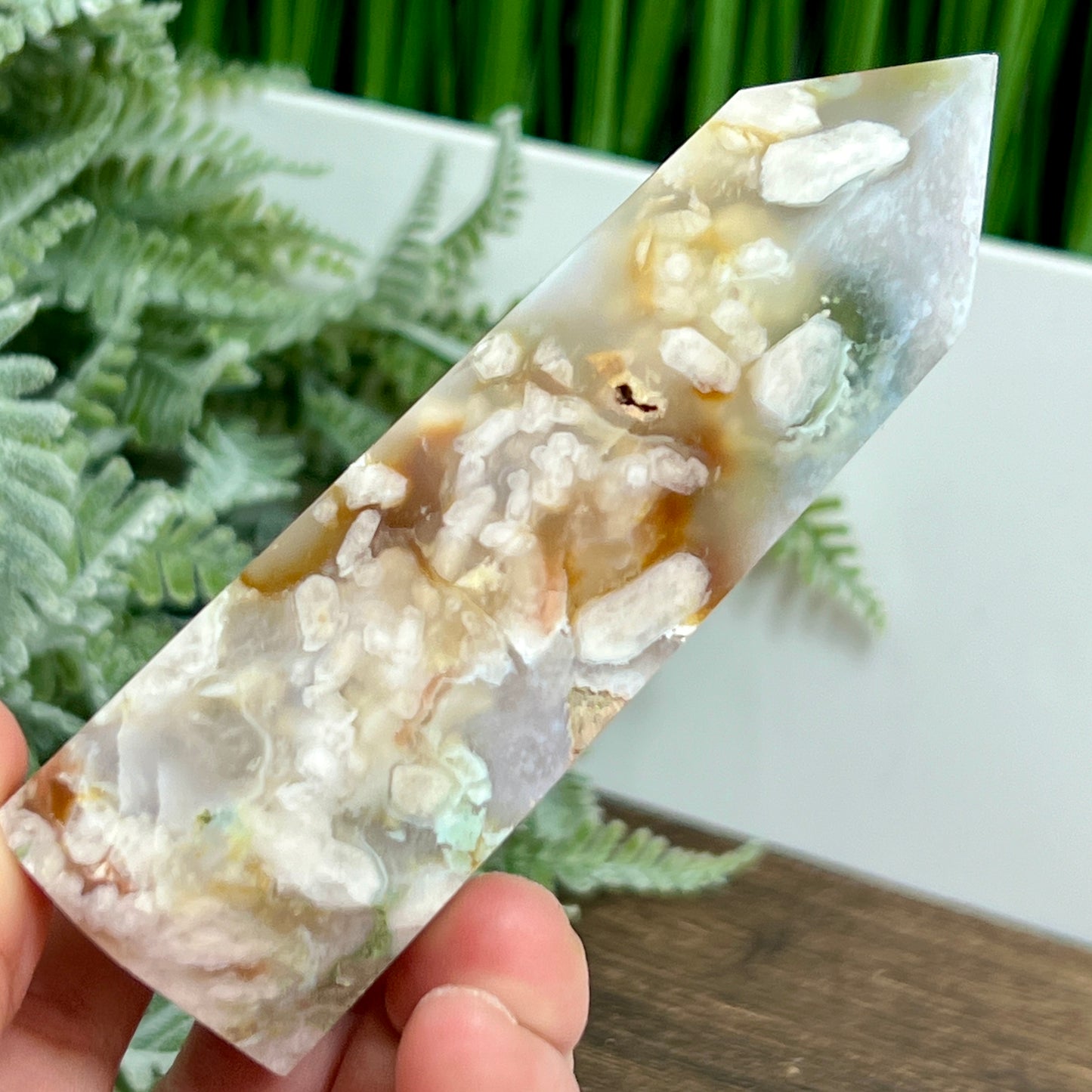 Pink Amethyst Green Flower Agate Tower Healing Crystal Generator 238g 103mm