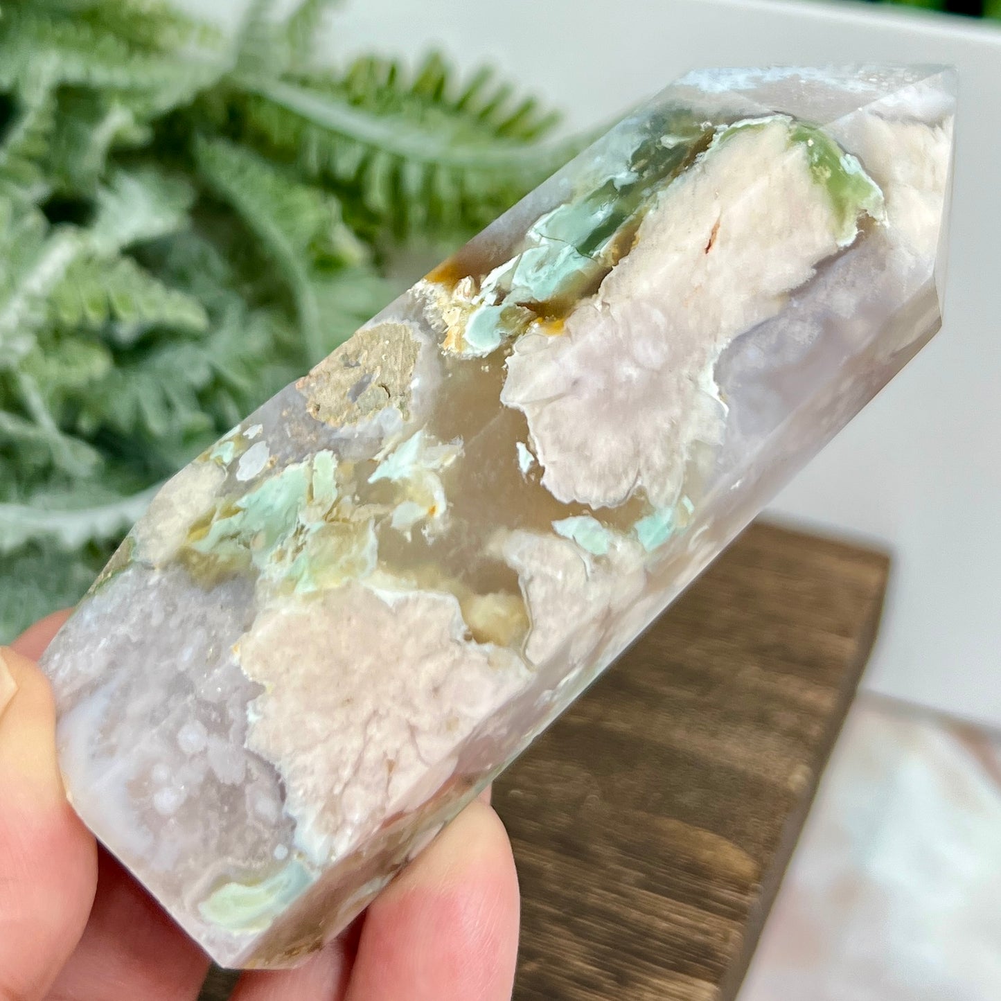 Pink Amethyst Green Flower Agate Tower Healing Crystal Generator 238g 103mm