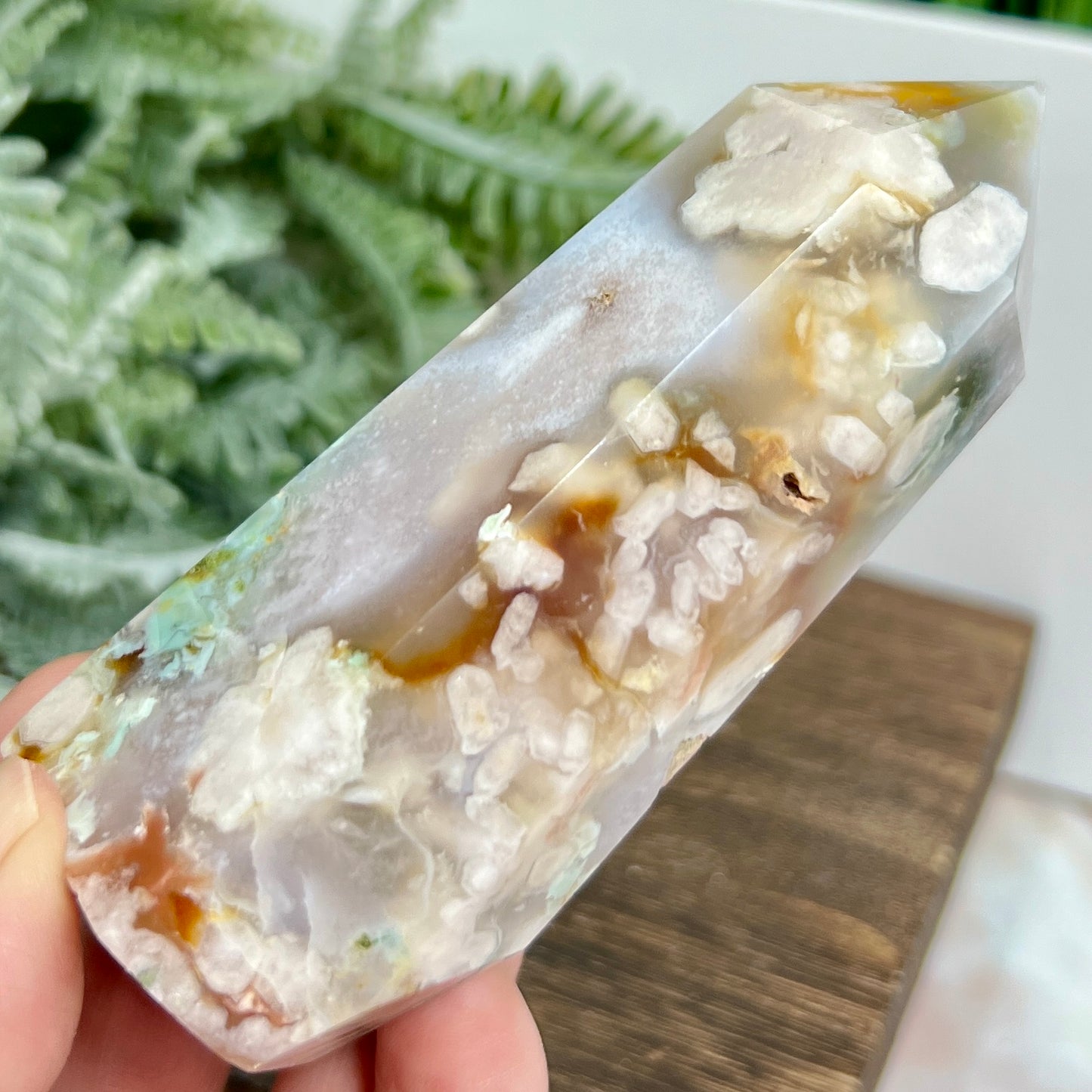 Pink Amethyst Green Flower Agate Tower Healing Crystal Generator 238g 103mm
