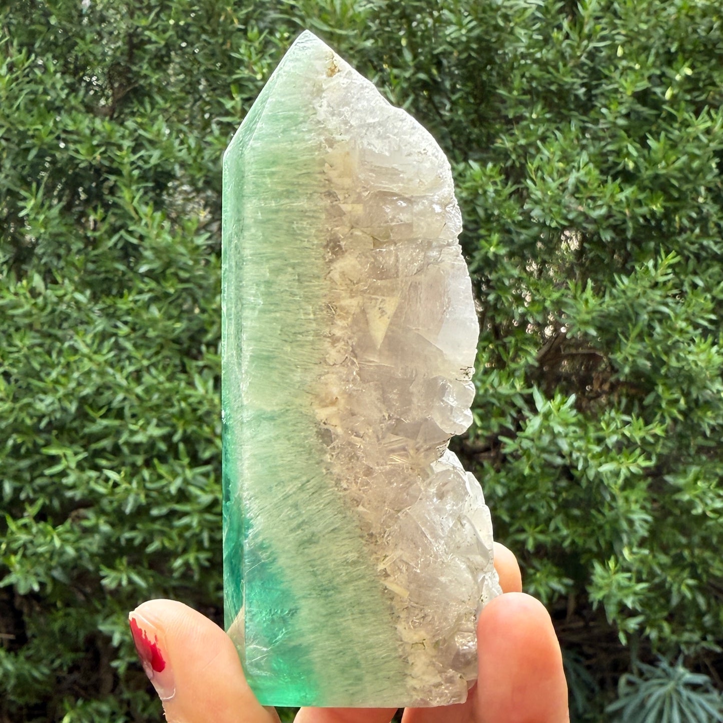 Green Fluorite with Quartz Tower Natural Crystal Generator 282g 106mm