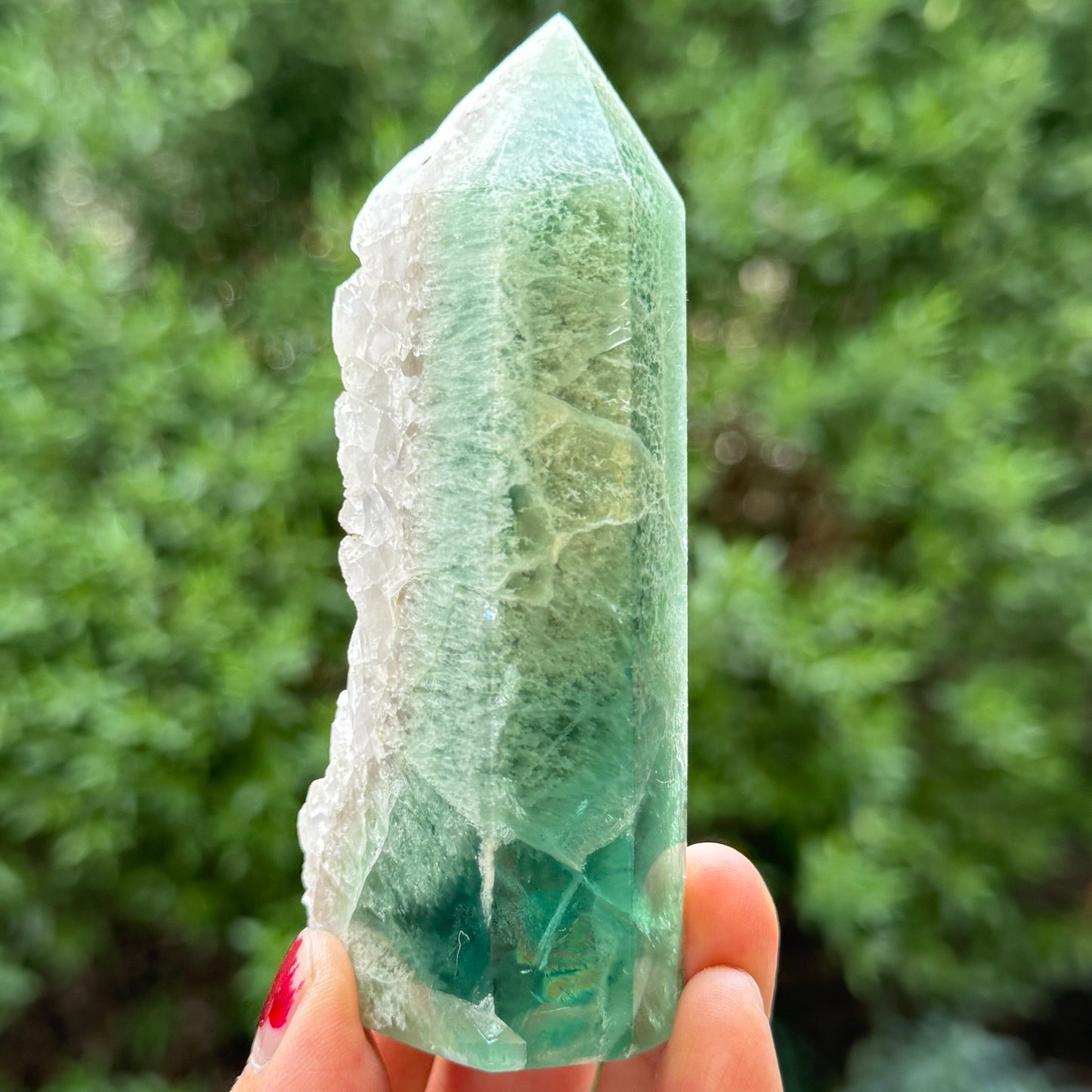 Green Fluorite with Quartz Tower Natural Crystal Generator 282g 106mm