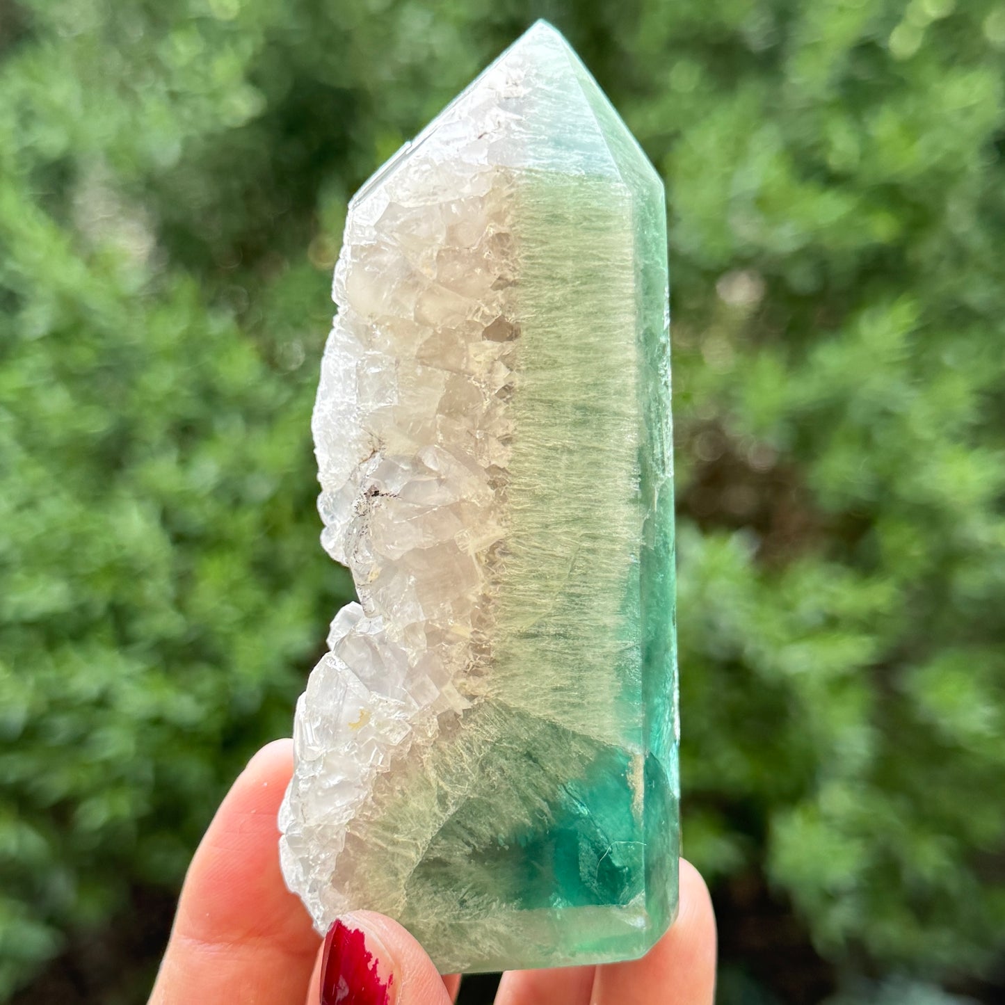 Green Fluorite with Quartz Tower Natural Crystal Generator 282g 106mm