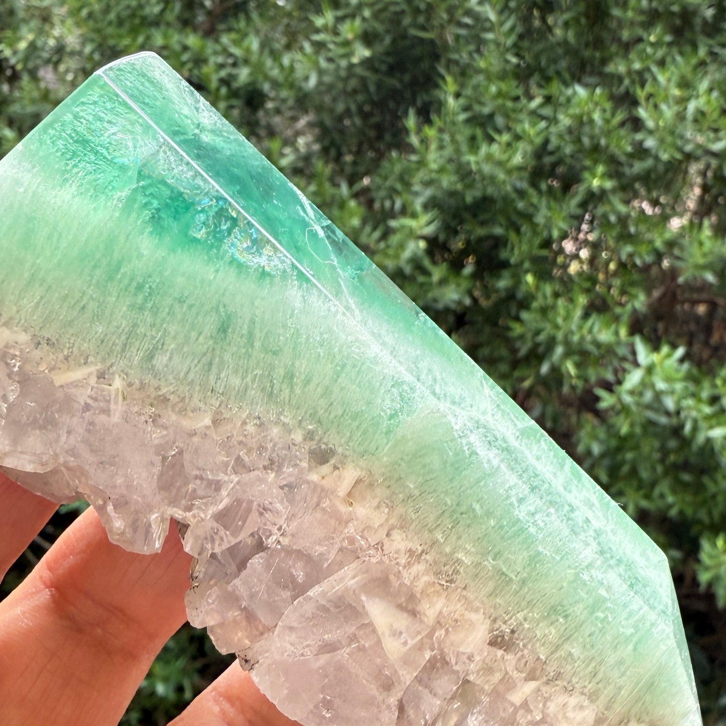 Green Fluorite with Quartz Tower Natural Crystal Generator 282g 106mm