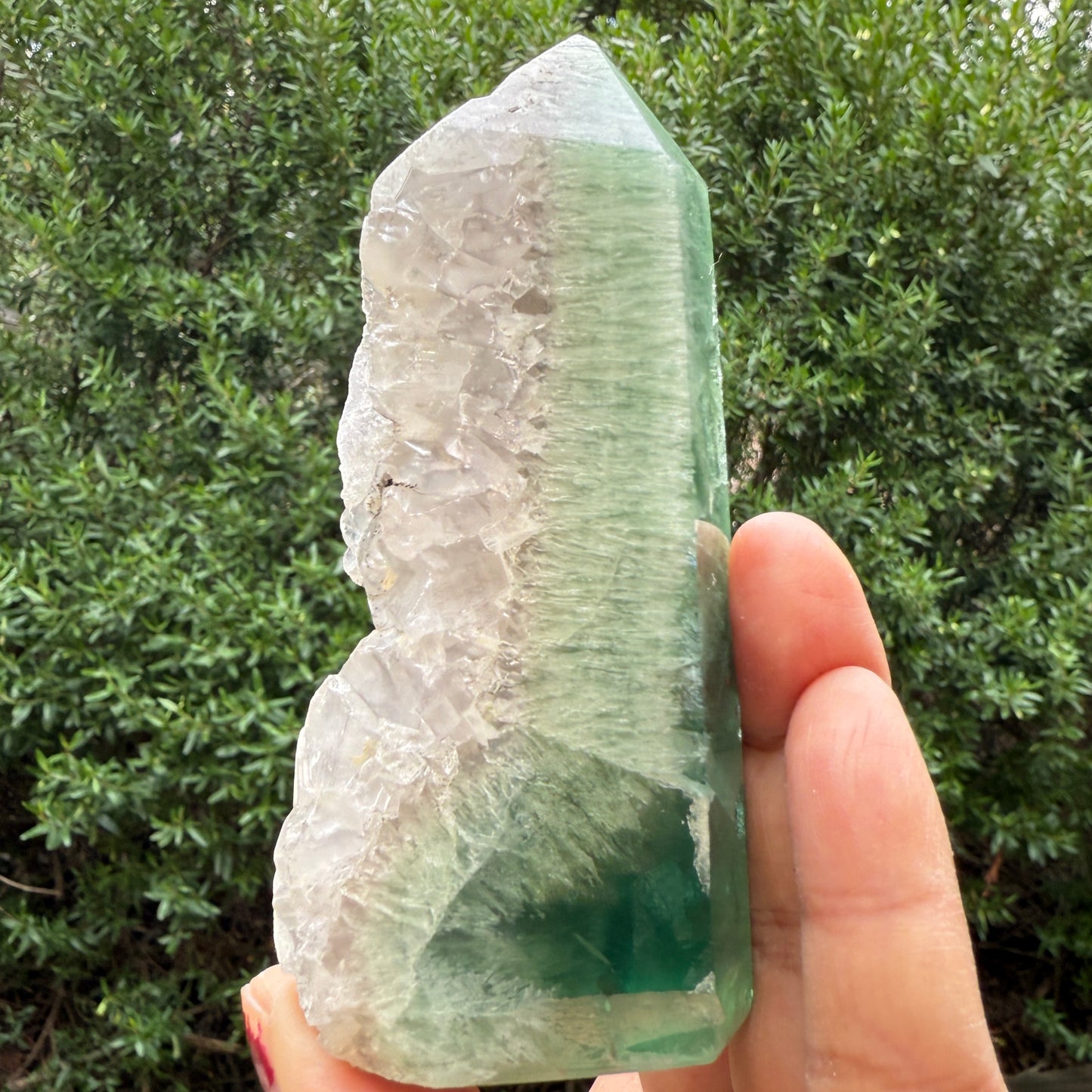 Green Fluorite with Quartz Tower Natural Crystal Generator 282g 106mm
