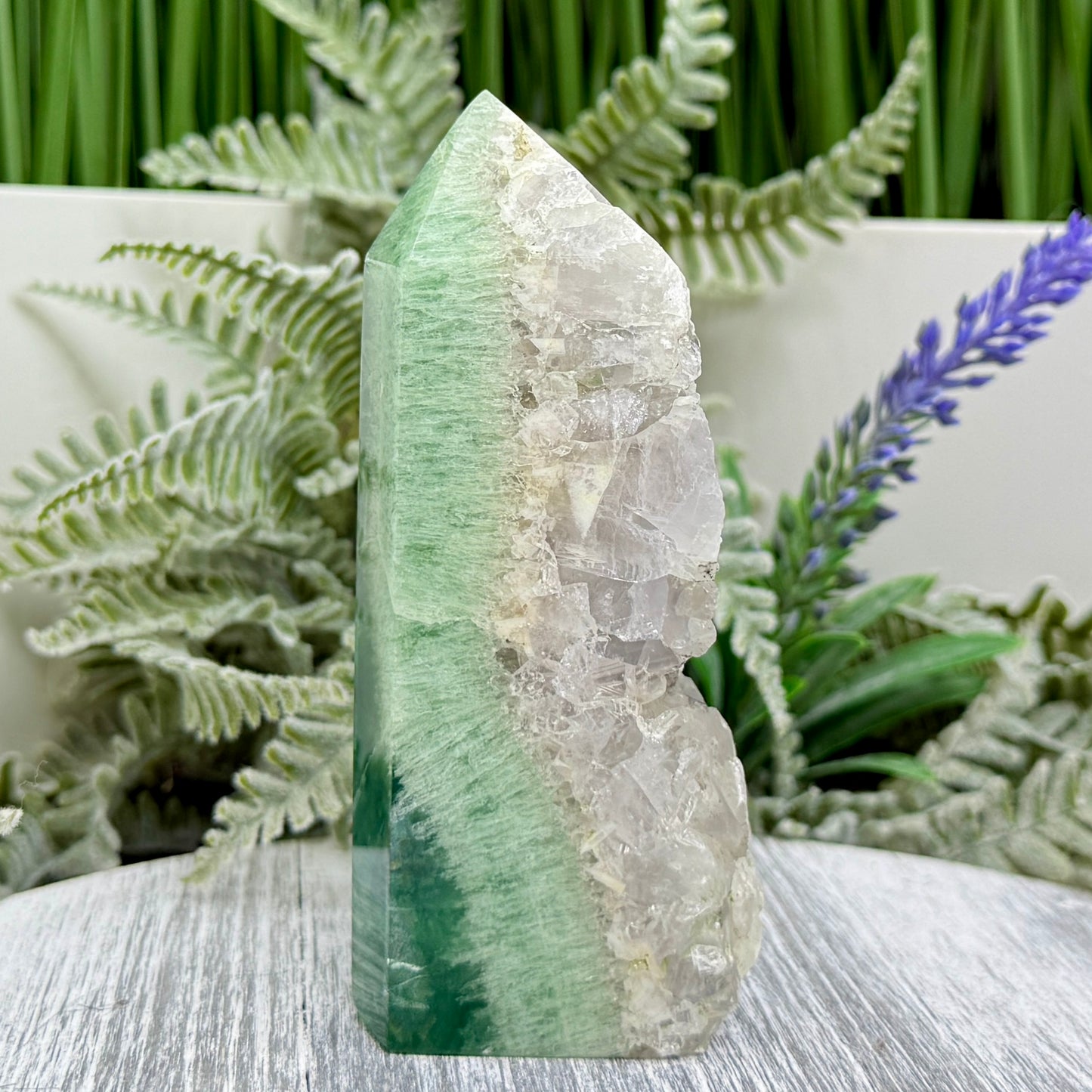Green Fluorite with Quartz Tower Natural Crystal Generator 282g 106mm