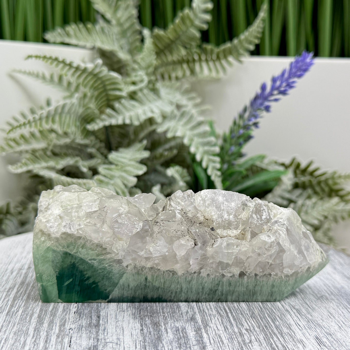 Green Fluorite with Quartz Tower Natural Crystal Generator 282g 106mm