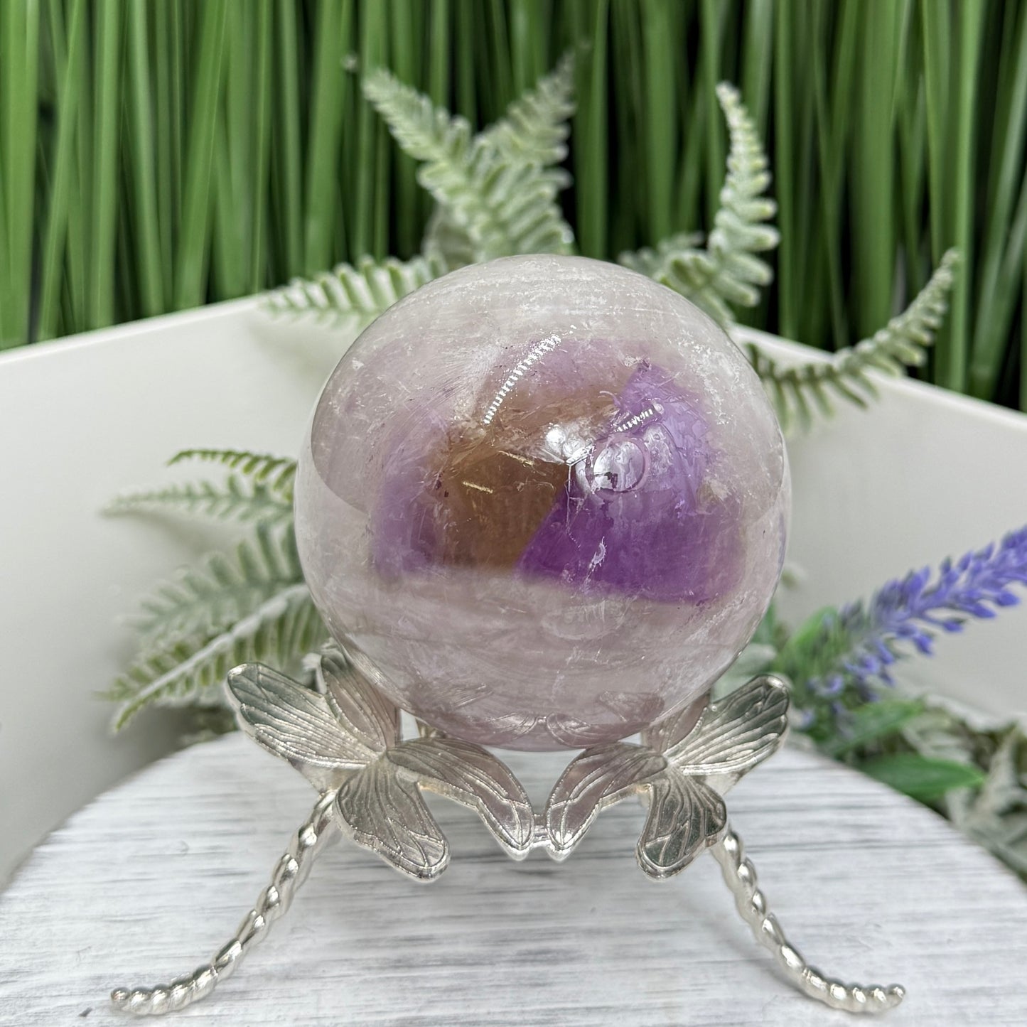 Ametrine Quartz Sphere Amethyst with Citrine Natural Crystal Ball 360g 64mm