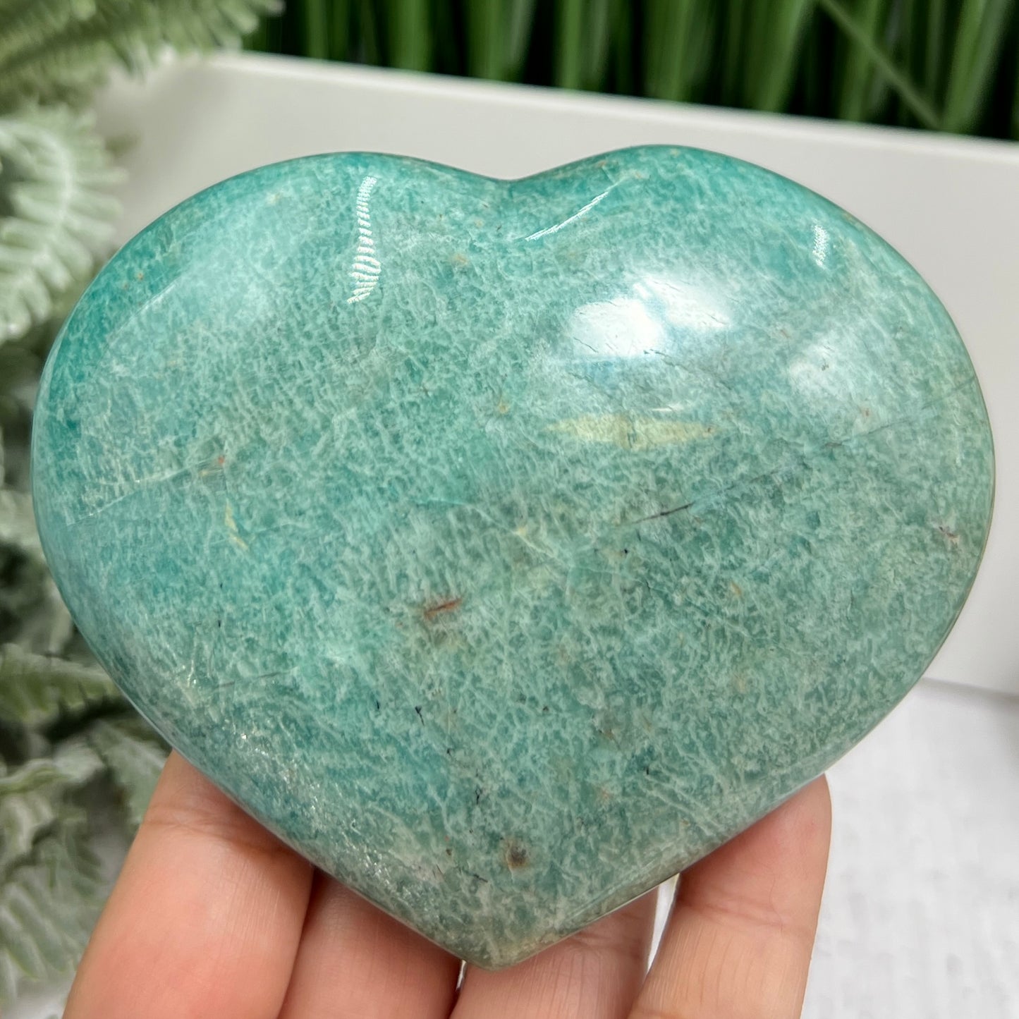 Amazonite Flashy Heart Large With Stand Crystal Carving 396g