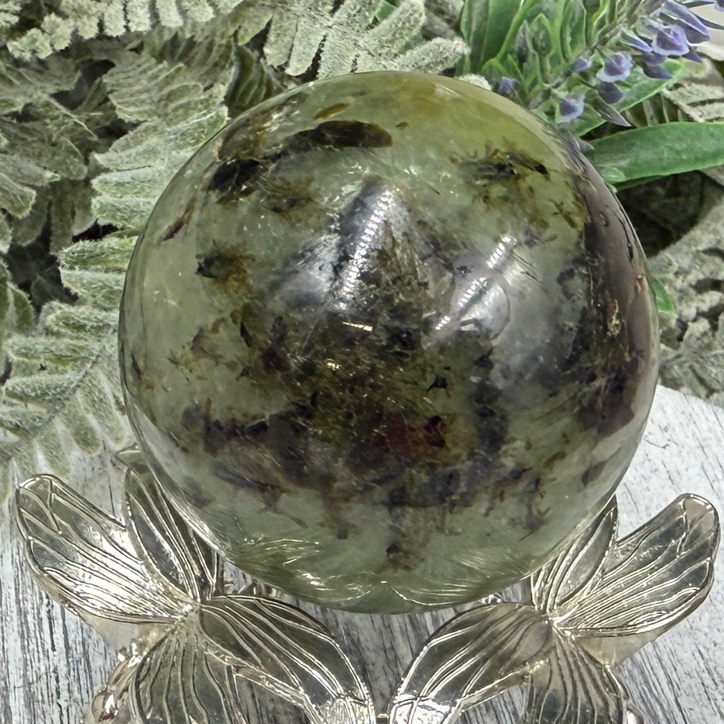 Prehnite with Epidote Sphere Healing Crystal Ball 245g 54mm