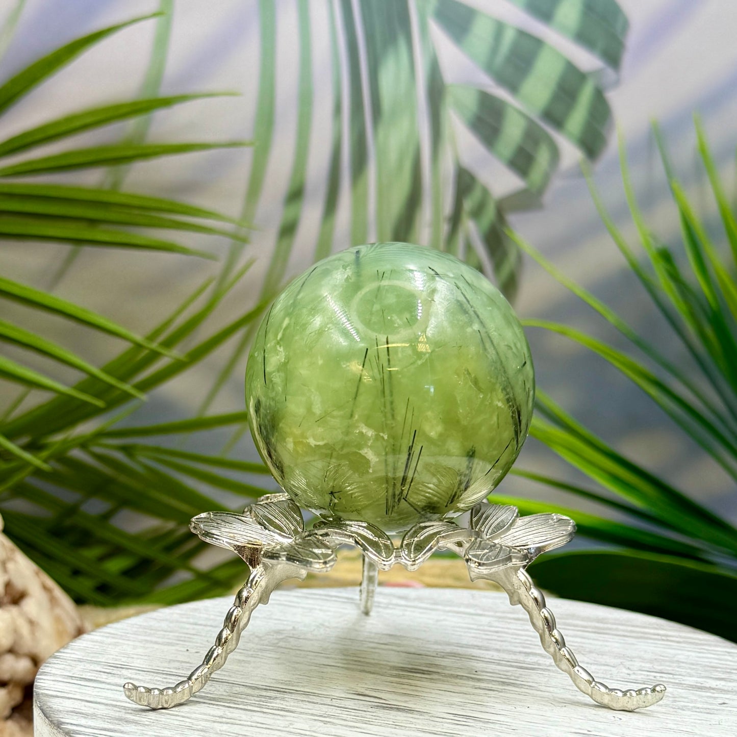 Prehnite with Epidote Sphere Healing Crystal Ball 267g 56mm