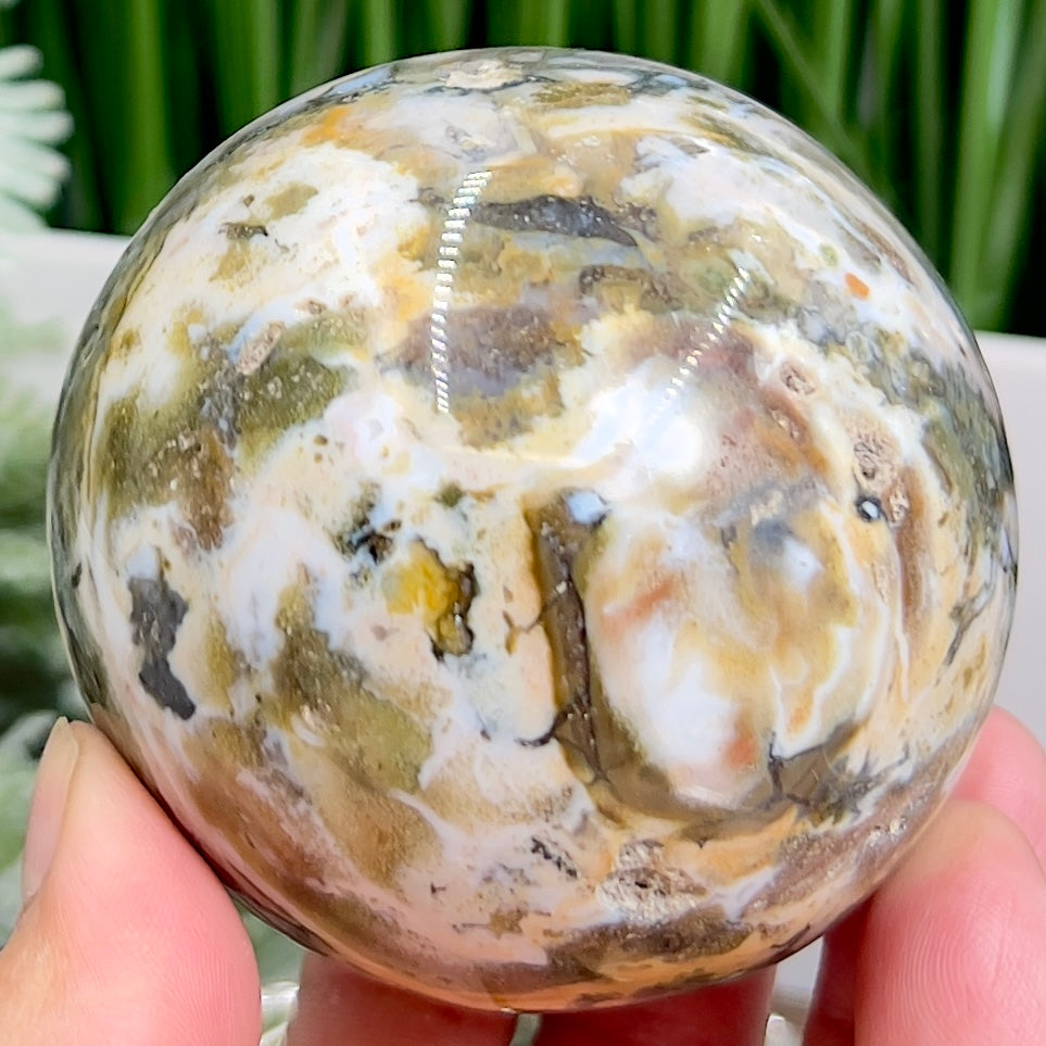 Ocean Sea Jasper Sphere Healing Crystal Ball 426g 67mm