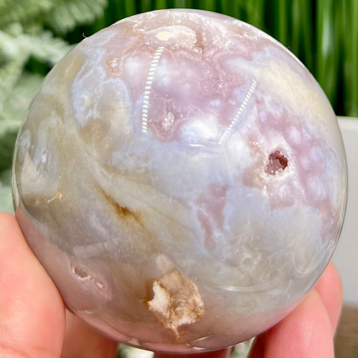 Pink Amethyst Flower Agate Dendritic Quartz Sphere Crystal Ball 488g 71mm
