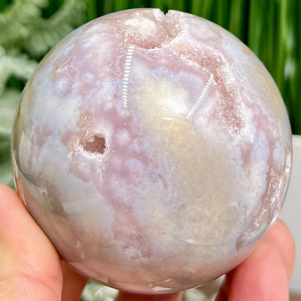 Pink Amethyst Flower Agate Dendritic Quartz Sphere Crystal Ball 488g 71mm