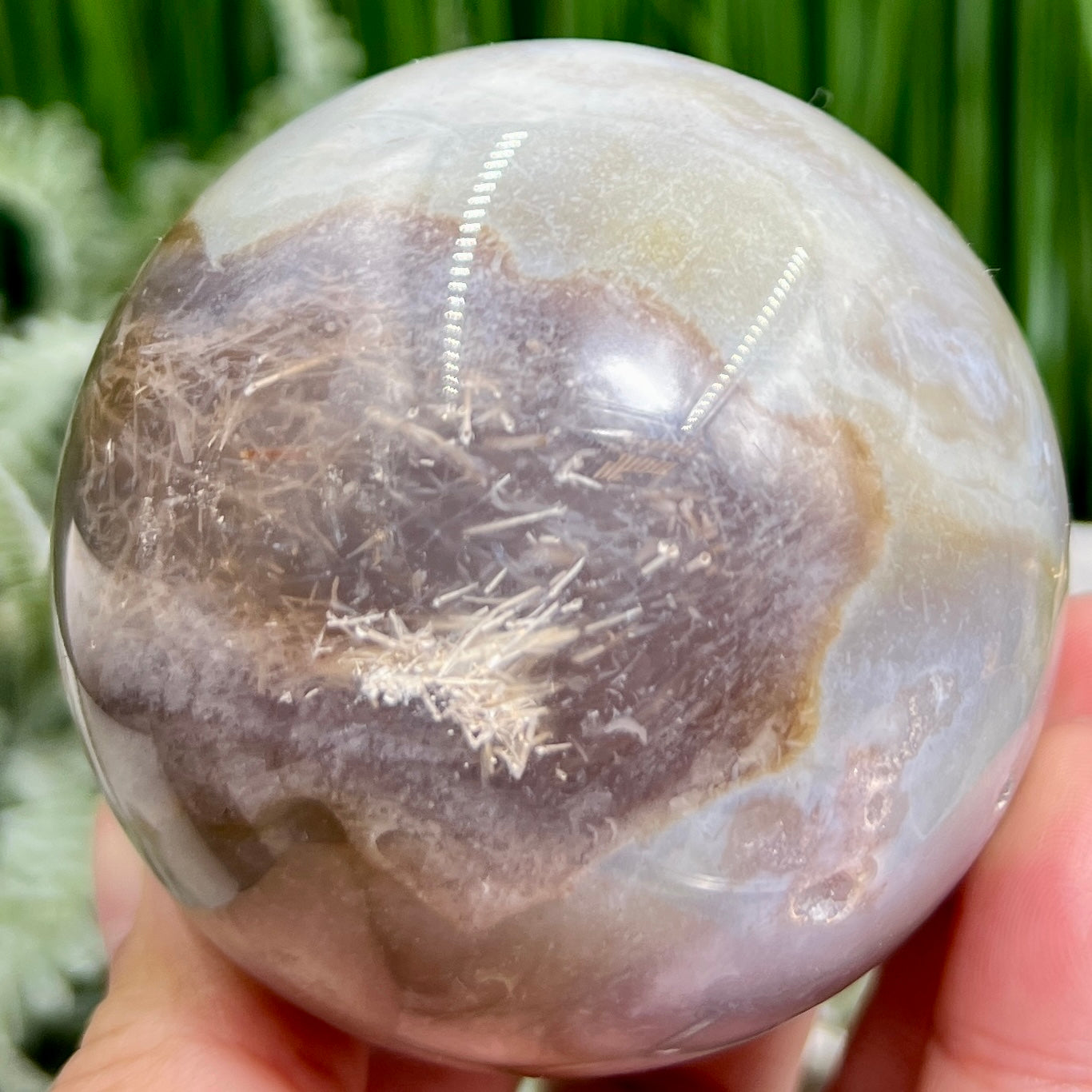 Pink Amethyst Flower Agate Dendritic Quartz Sphere Crystal Ball 488g 71mm