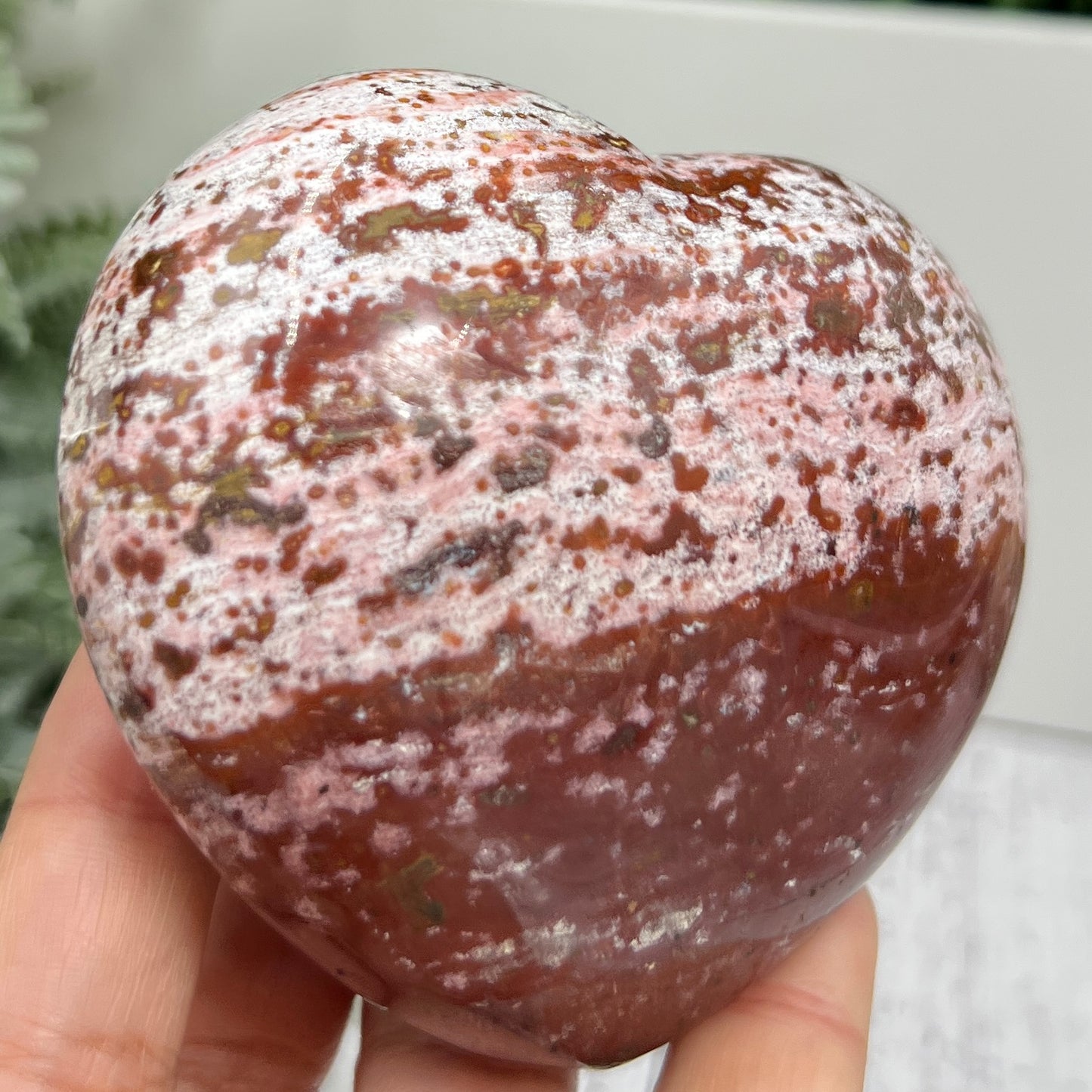 Pink Orbicular Ocean Sea Jasper Gemstone of Joy Heart Crystal Carving 388g