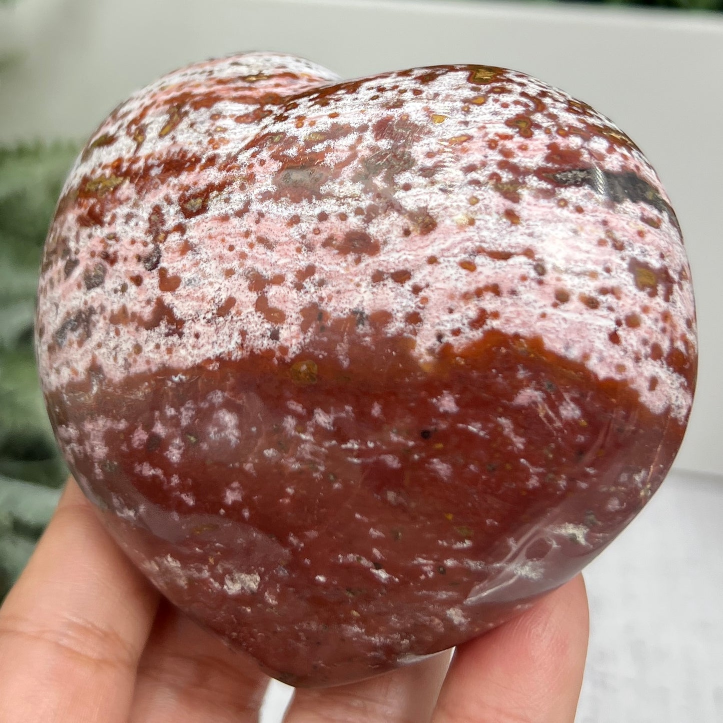 Pink Orbicular Ocean Sea Jasper Gemstone of Joy Heart Crystal Carving 388g