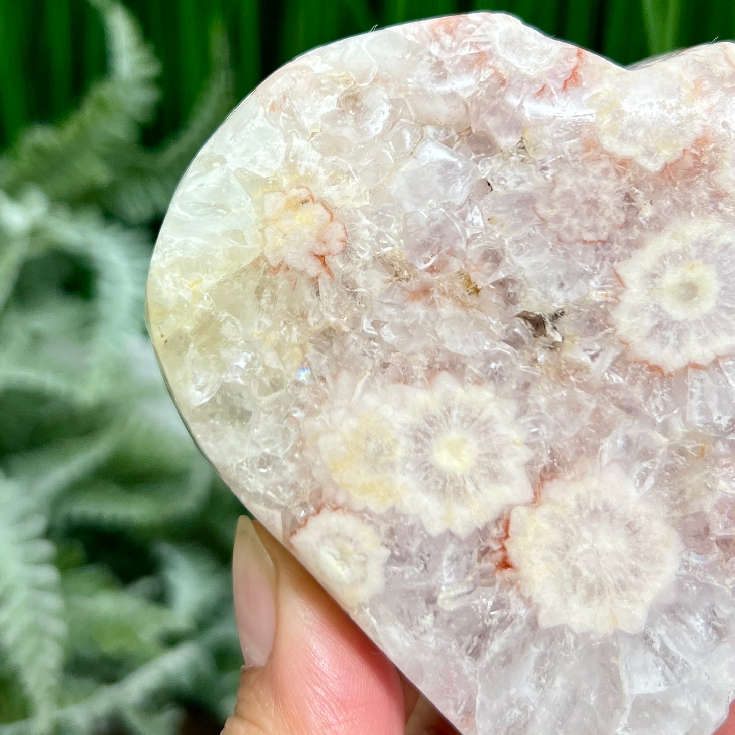 Pink Amethyst Flower Agate Quartz Heart with Stand Healing Crystal Carving 314g