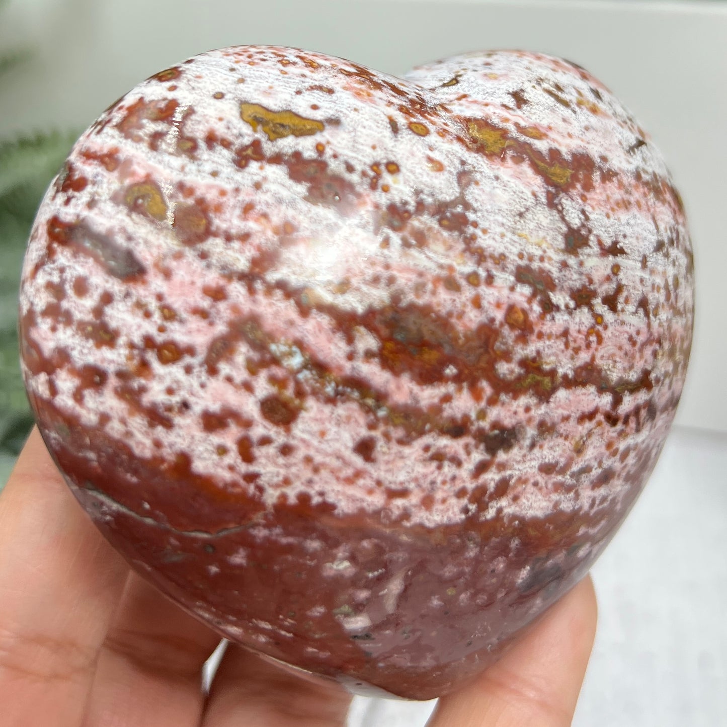 Pink Orbicular Ocean Sea Jasper Gemstone of Joy Heart Crystal Carving 388g