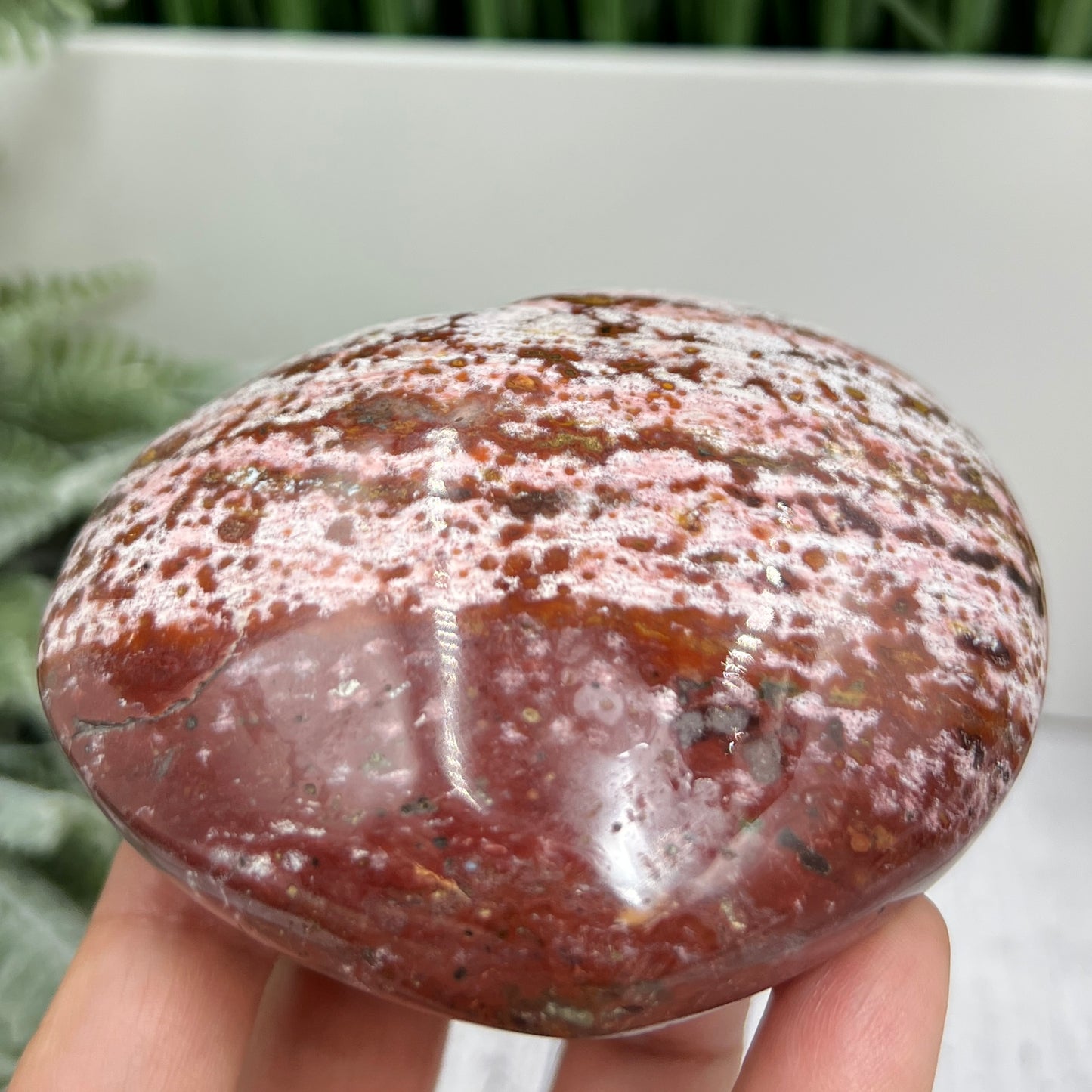 Pink Orbicular Ocean Sea Jasper Gemstone of Joy Heart Crystal Carving 388g
