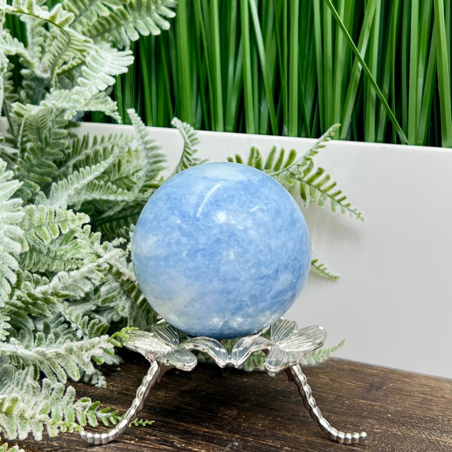 Blue Calcite Sphere Healing Crystal Ball 388g 64mm