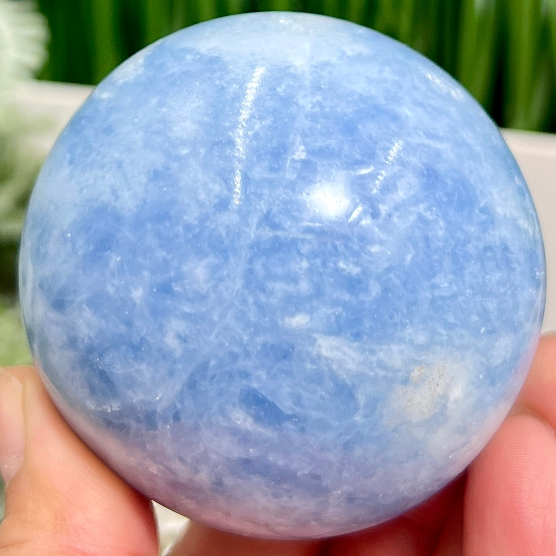 Blue Calcite Sphere Healing Crystal Ball 388g 64mm