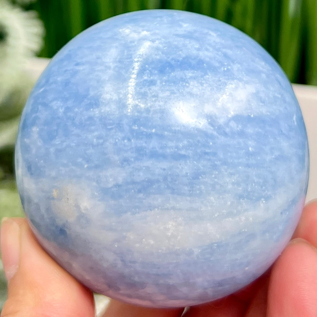 Blue Calcite Sphere Healing Crystal Ball 388g 64mm