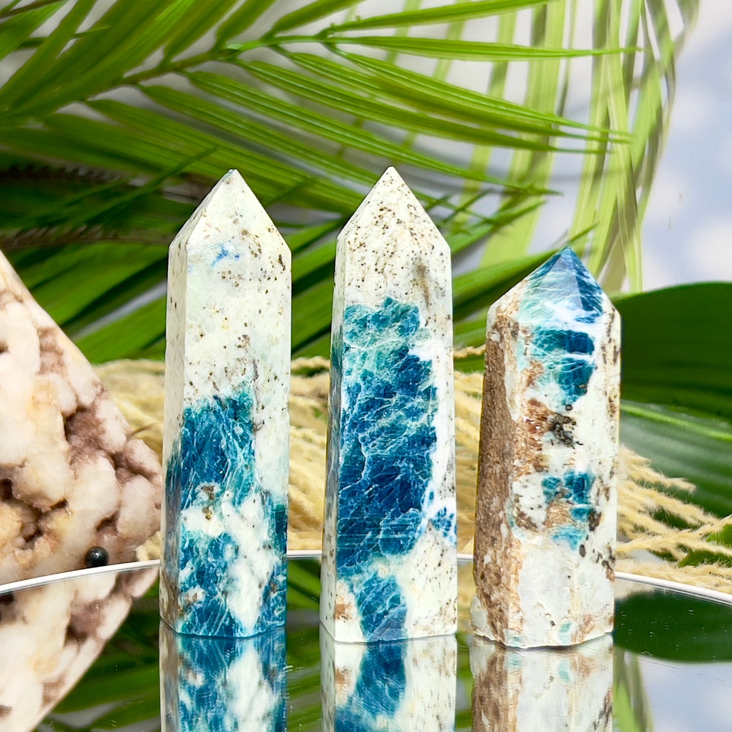 Blue Apatite with Sunstone Points Towers Crystal Generators YOU CHOOSE
