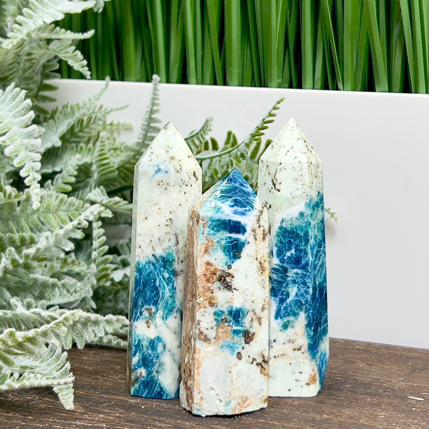 Blue Apatite with Sunstone Points Towers Crystal Generators YOU CHOOSE