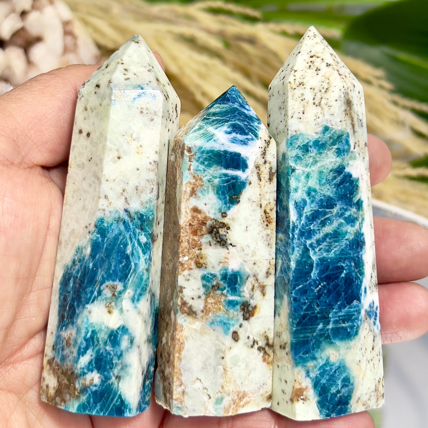 Blue Apatite with Sunstone Points Towers Crystal Generators YOU CHOOSE
