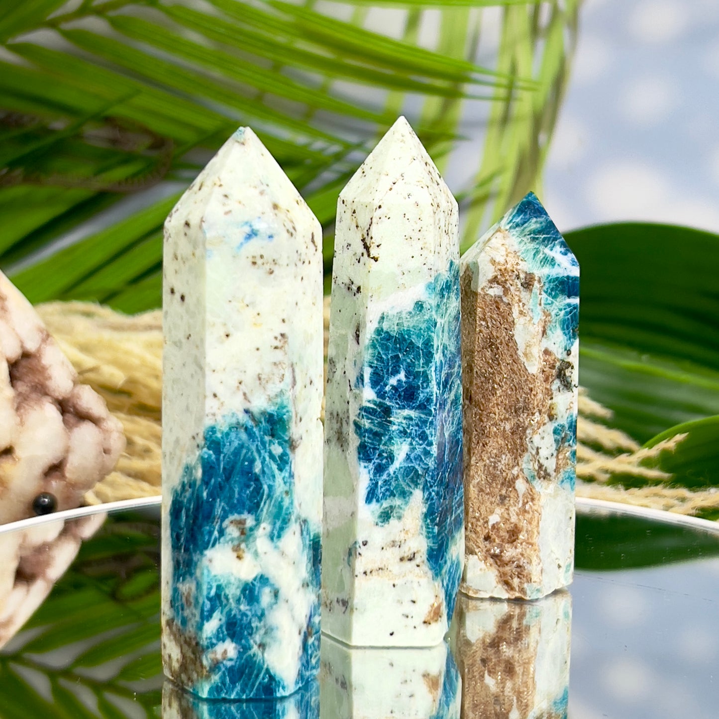 Blue Apatite with Sunstone Points Towers Crystal Generators YOU CHOOSE