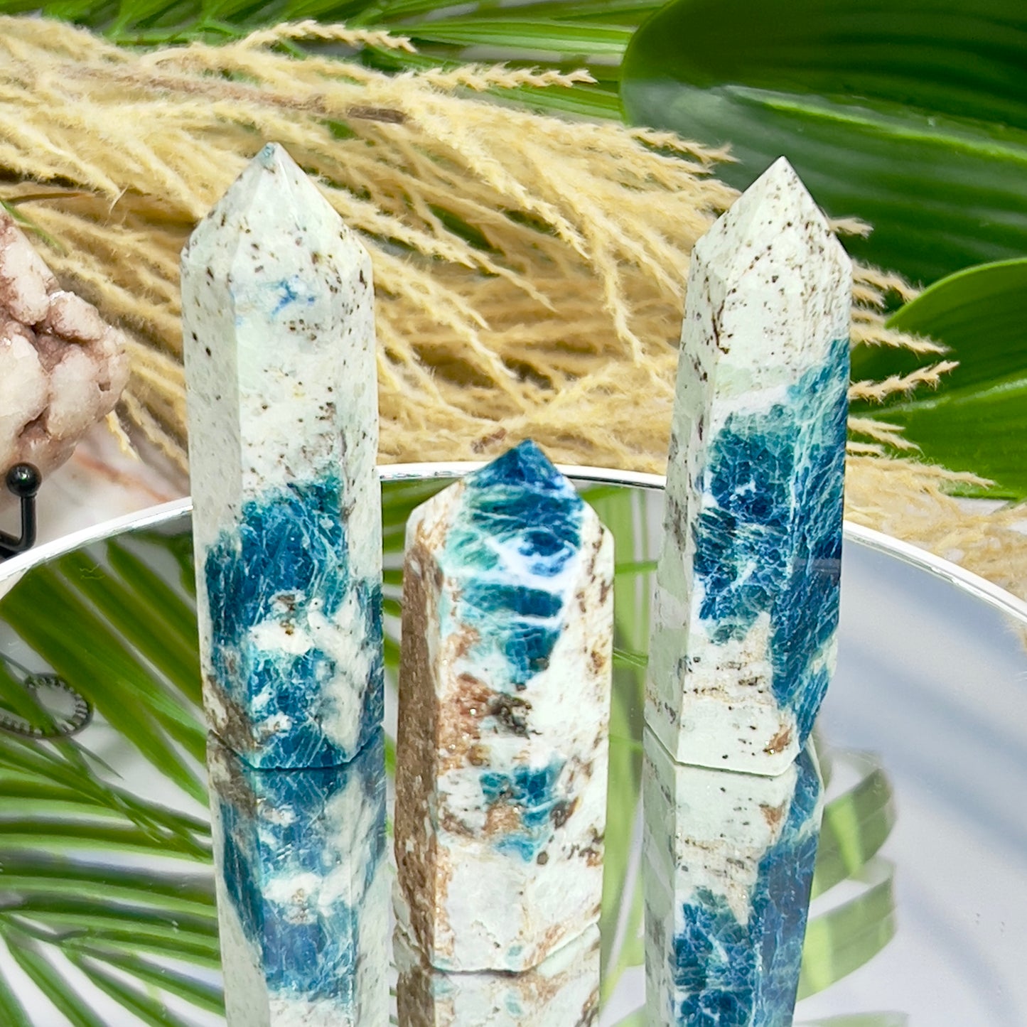 Blue Apatite with Sunstone Points Towers Crystal Generators YOU CHOOSE