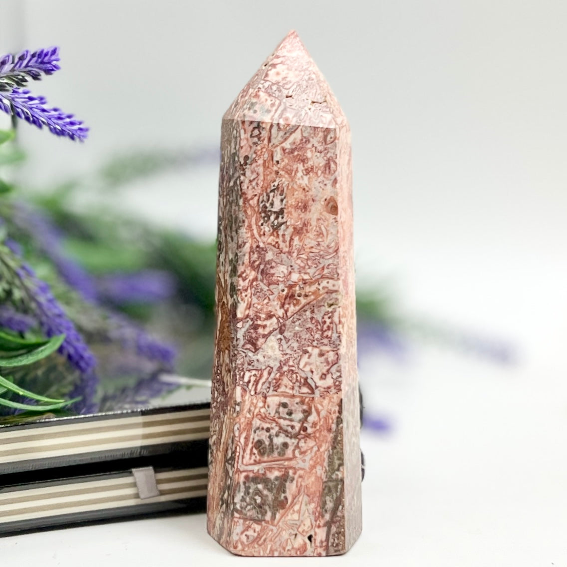 Red Leopardskin Jasper Tower Point Healing Crystal Generators 472g 162mm