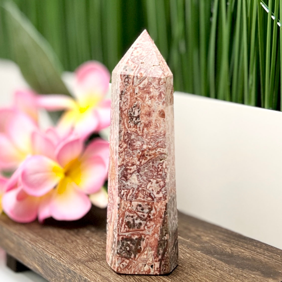 Red Leopardskin Jasper Tower Point Healing Crystal Generators 472g 162mm