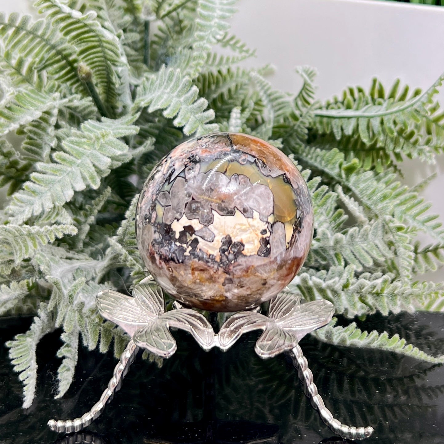 Mosaic Chalcedony Quartz Sphere RARE Healing Crystal Ball 242g 57mm Diameter